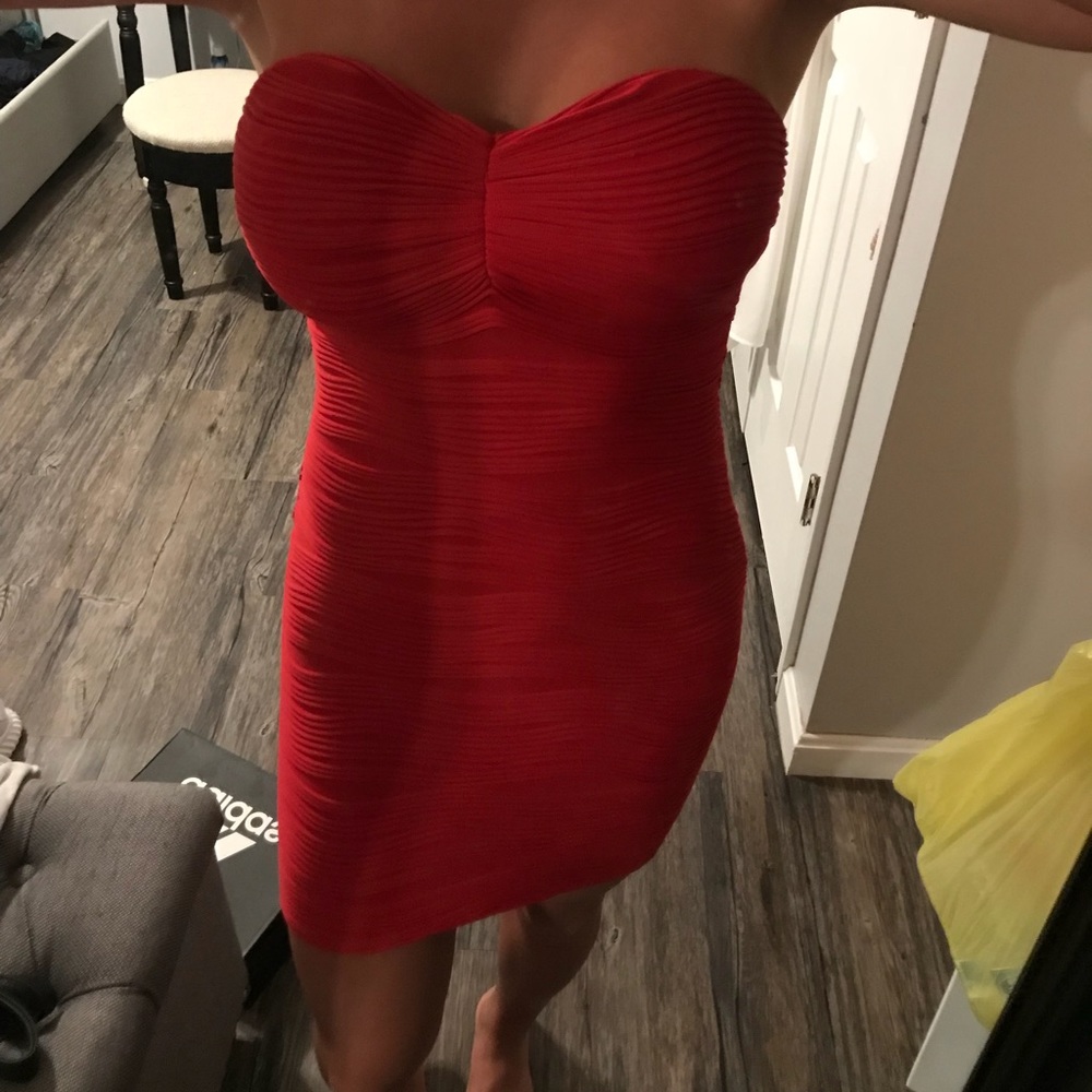 Red strapless dress